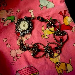 Heart shaped bracelet, beaded watch